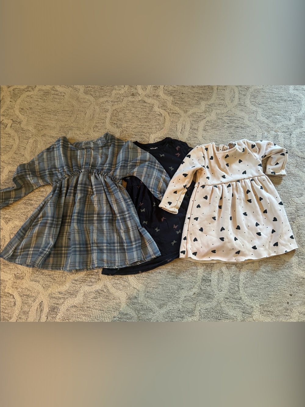 Bundle Fall Girls' Plaid, butterfly and Heart Print Dresses - Blue, Navy, Cream